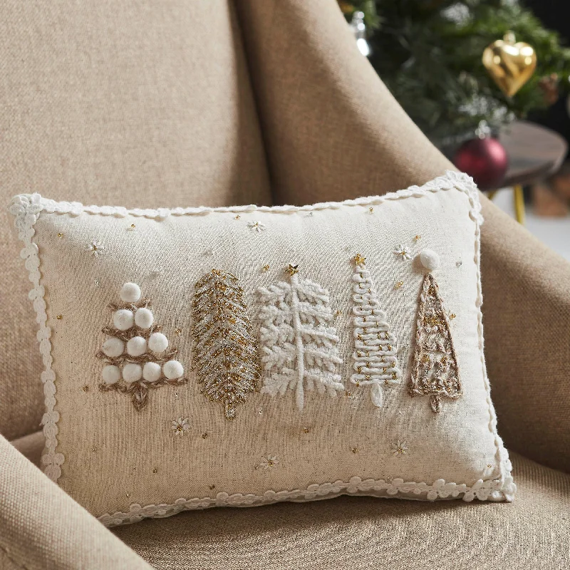 5 Christmas Trees White Pillow 14x10