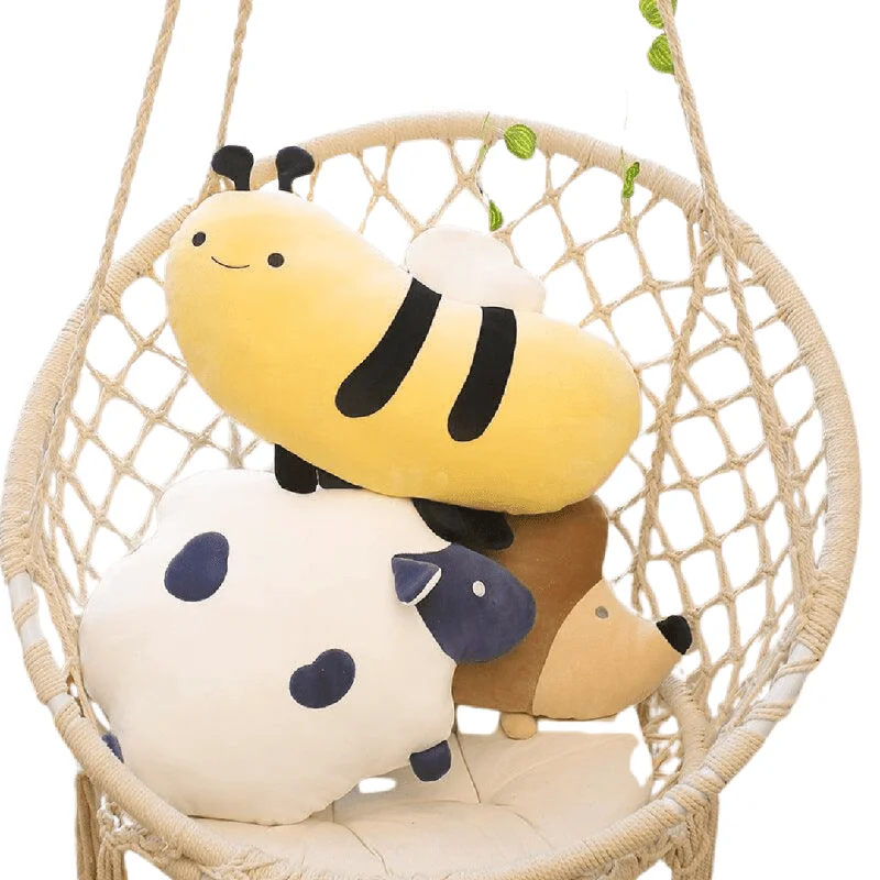 Cartoon Sheep, Bee and Hedgehog Throw Pillows