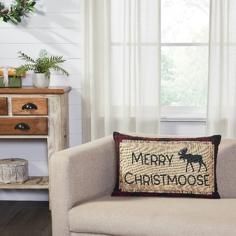 Cumberland Red Black Plaid Merry Christmoose Pillow 14x22