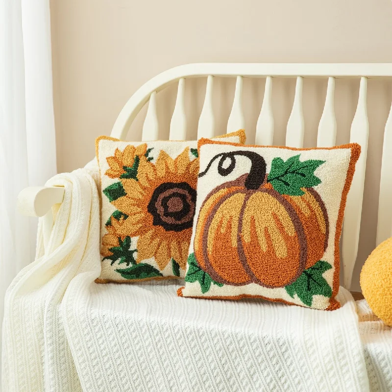 Glitzhome 14''H Fall Hooked Pumpkin & Sunflower Pillow