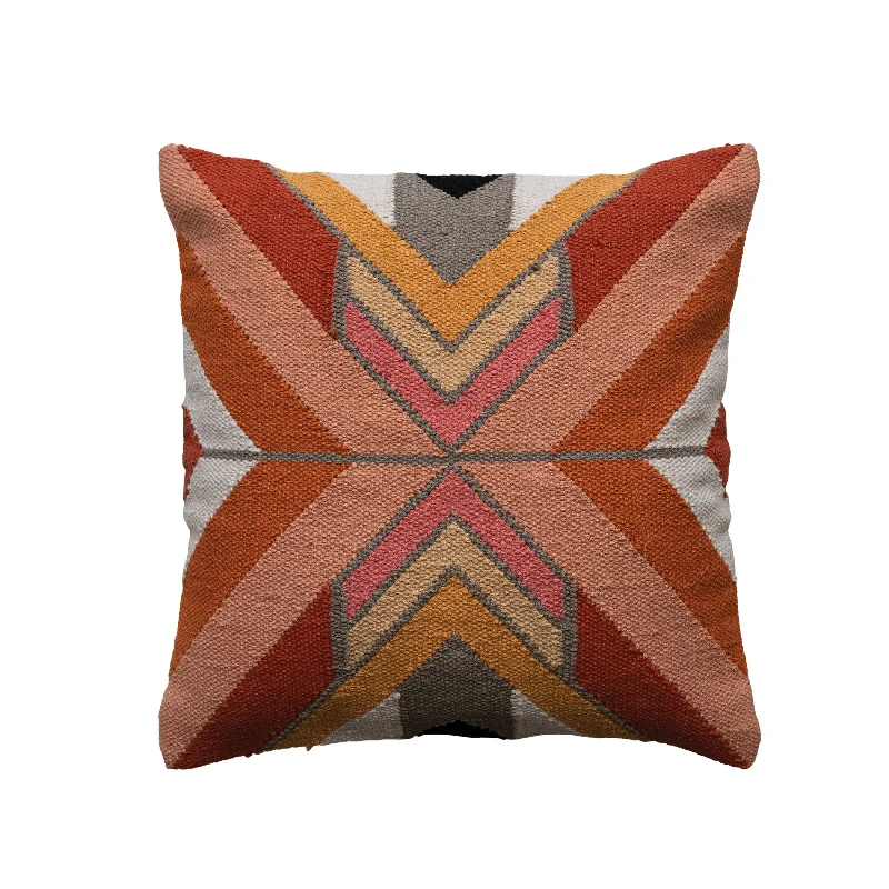 Woven Cotton Pillow with Chevron Pattern