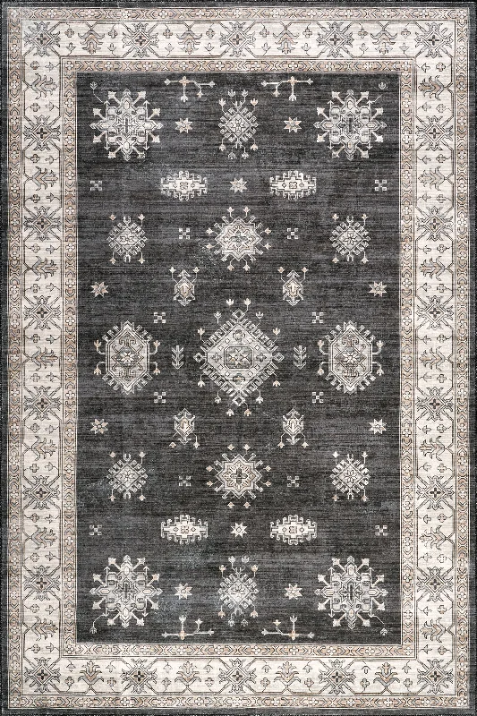 Andrea Bordered Washable Rug | Charcoal