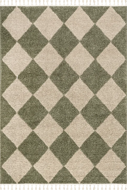 Aylin Diamond Tasseled Rug | Green