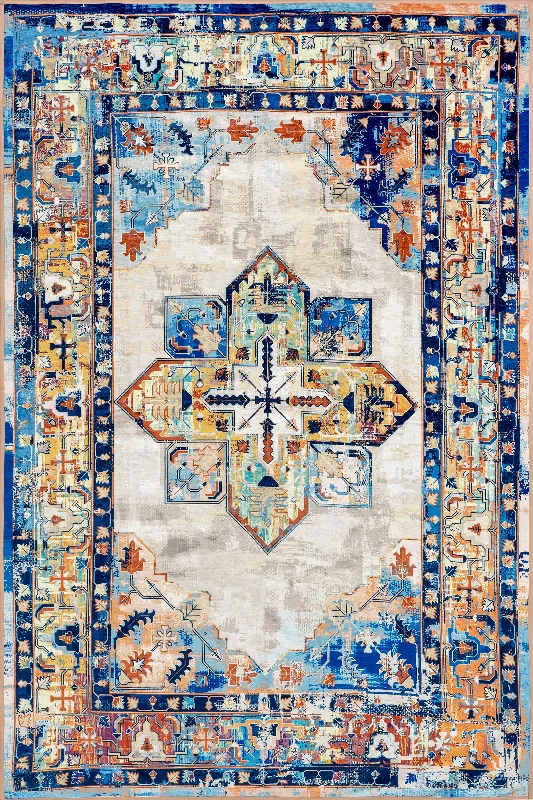 Bernedette Washable Medallion Rug | Blue Multicolor