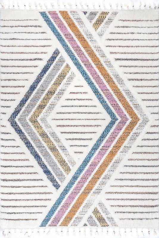 Celeste Rainbow Shag Rug | Ivory