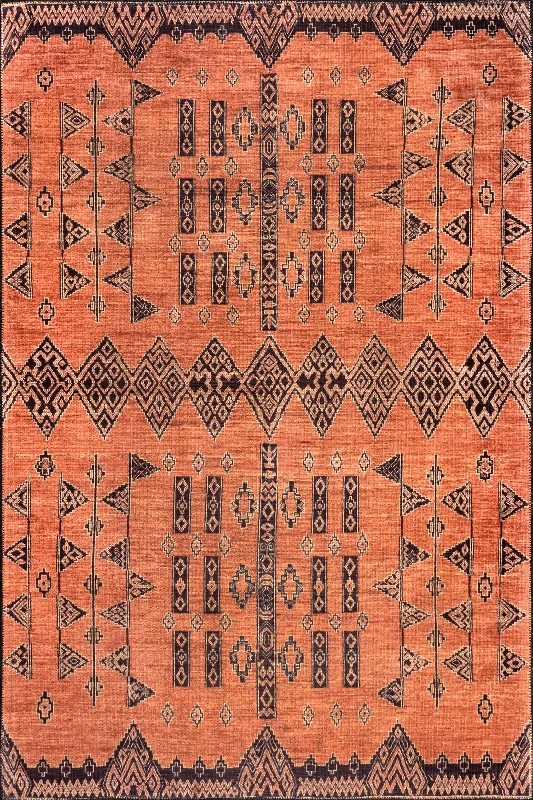 Christine Washable Paneled Rug | Rust