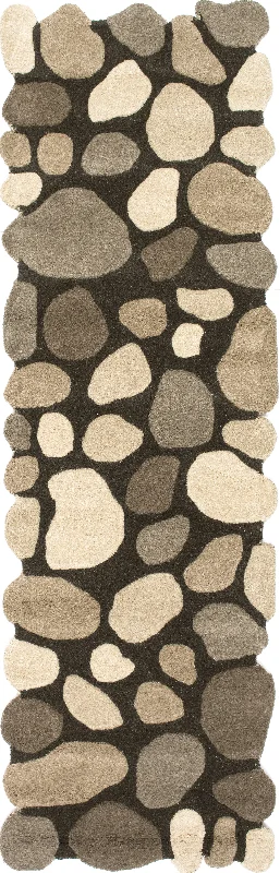 Contemporary Handmade Wool Pebbles Cobblestone Rug | Natural