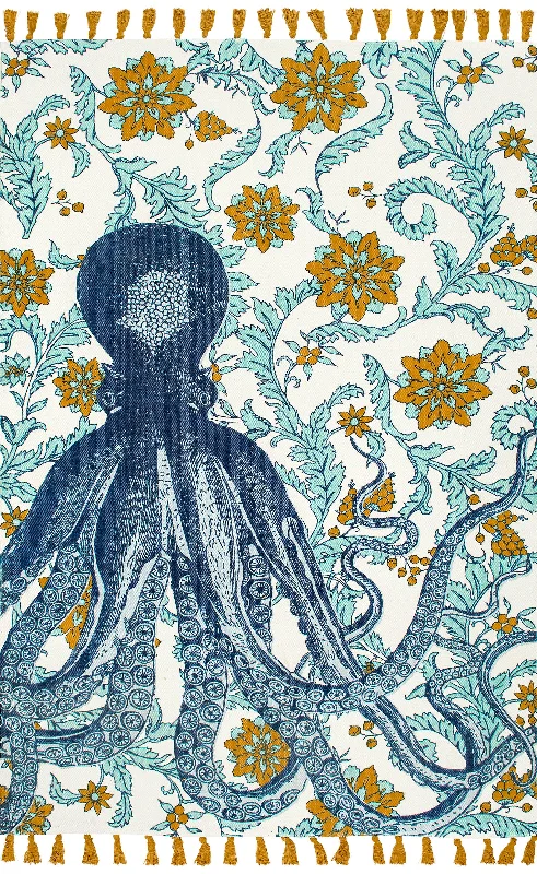 Flatweave Cotton Giant Octopus Rug | Blue Multicolor