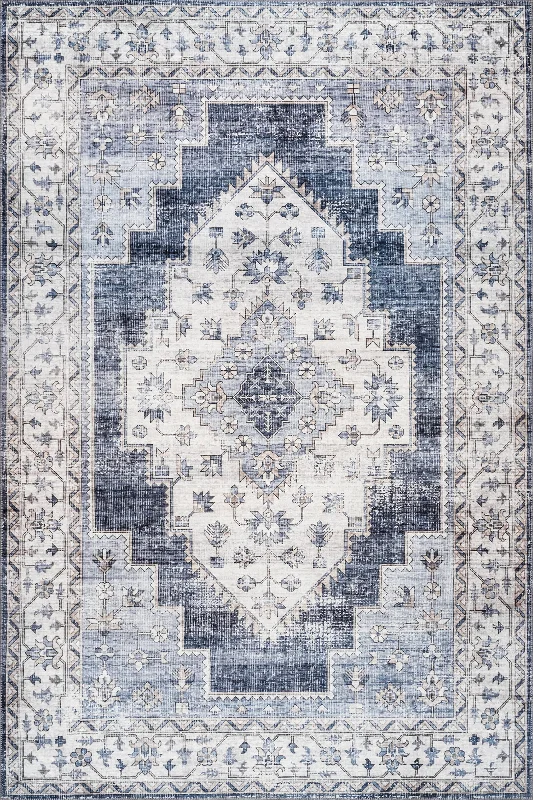 Maria Oasis Medallion Washable Rug | Navy