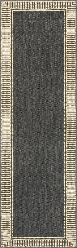 Striped Border Indoor/Outdoor Flatweave Rug | Dark Grey