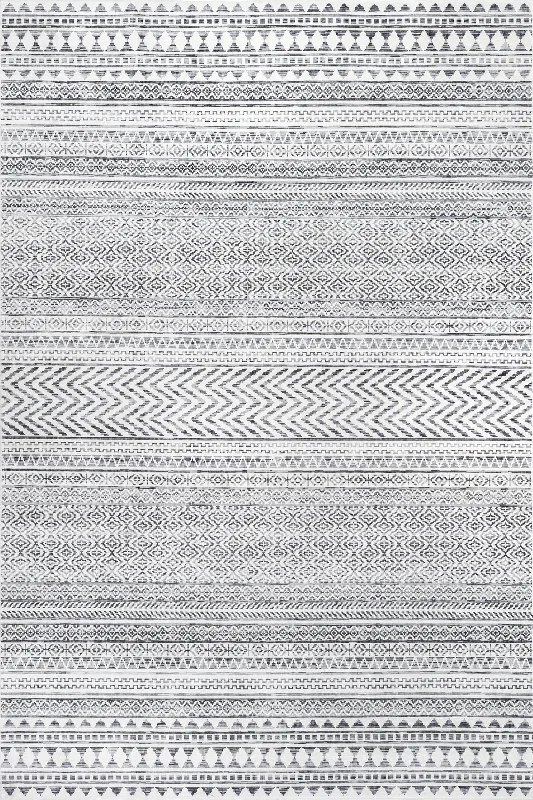 Tribal Banded Spill Proof Washable Rug | Grey