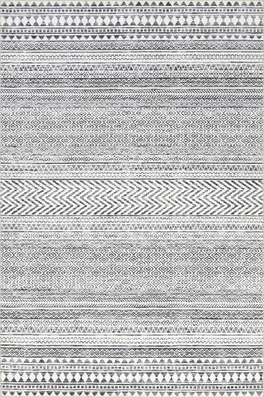 Tribal Banded Washable Rug | Grey