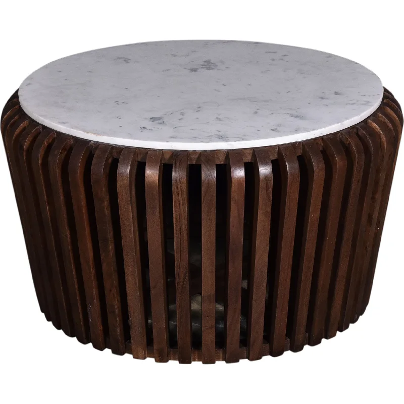 Alisha Coffee Table - White Marble/Brown