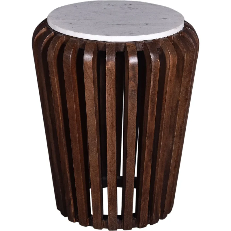 Alisha End Table - White Marble/Brown