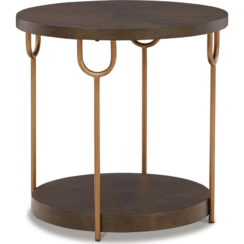 Brazburn End Table - Dark Brown/Gold Finish