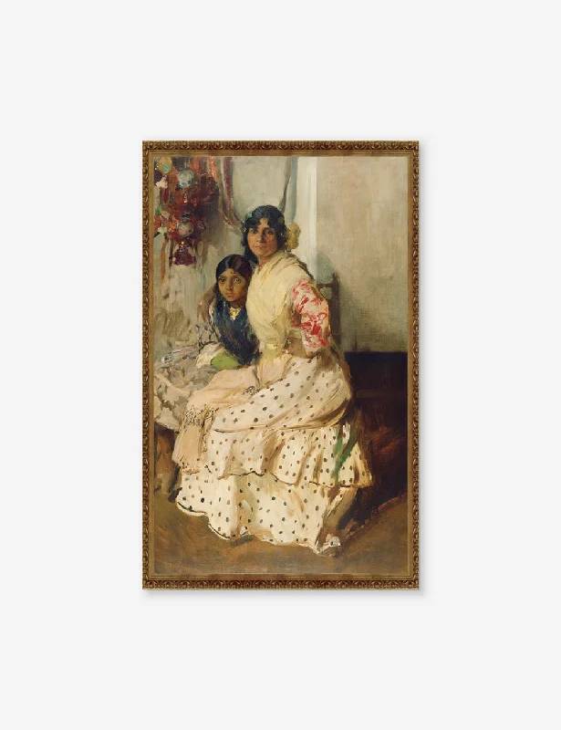 Pepilla and Her Daughter Wall Art by Joaquín Sorolla y Bastida Gold