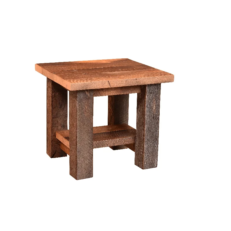 QW Amish Almanzo Reclaimed Barnwood End Table with Shelf