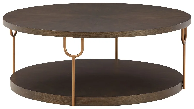 Brazburn - Dark Brown / Gold Finish - Round Cocktail Table