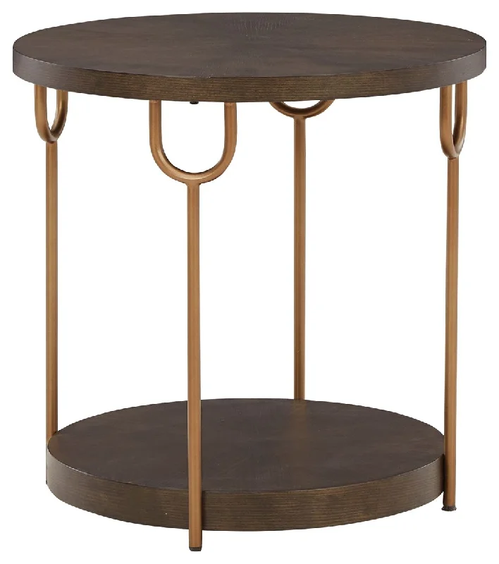 Brazburn - Dark Brown / Gold Finish - Round End Table