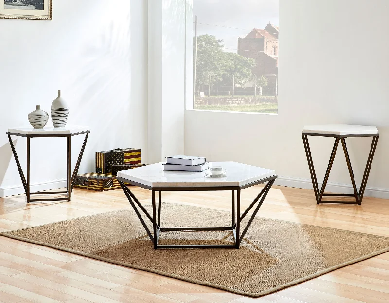 Corvus 3-Piece Marble Top Set(Cocktail & 2 End Tables)