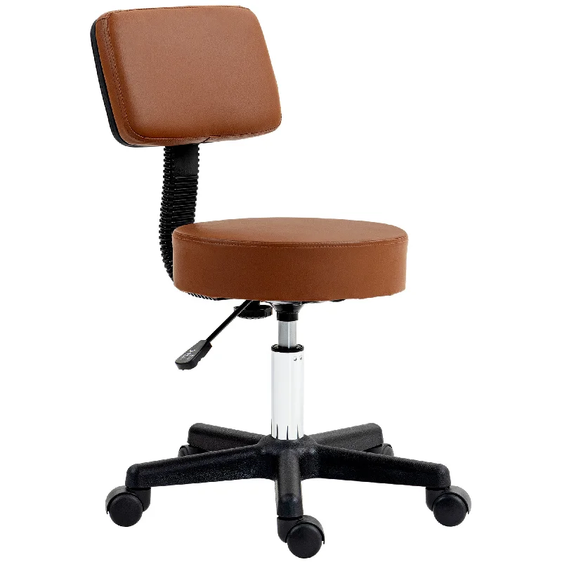 HOMCOM Adjustable Swivel Salon Chair Padded Seat Back 5 Wheels Brown