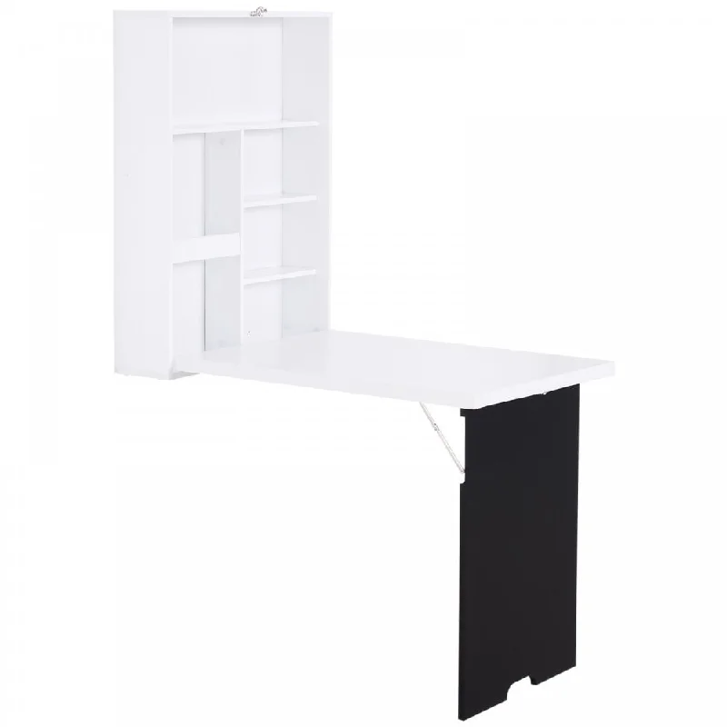 MDF Folding Wall-Mounted Drop-Leaf Table with Chalkboard Shelf - White