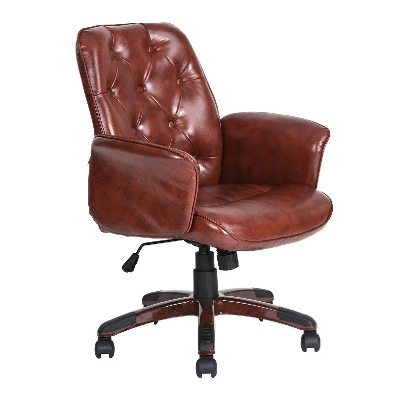 Modern Upholstered Brown PU Task Chair, with Foam Seat and Adjustable Mid Back, with Abric Armrests and Lifting Mechanism