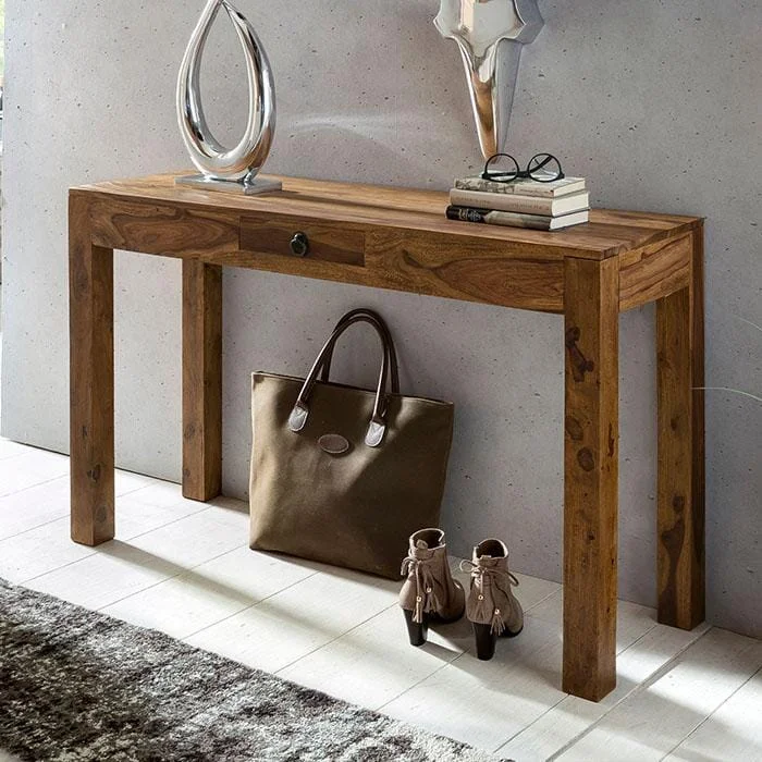 Solid Wood Cube Console Table Stone