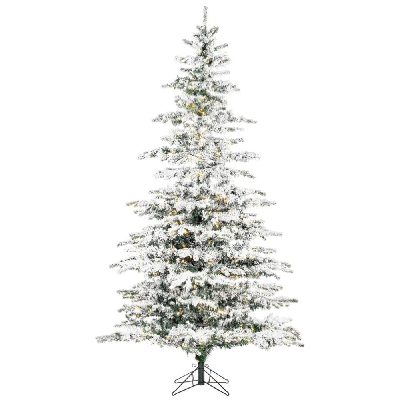 7.5' Flocked Sierra Fir Artificial Xmas Tree with Pure White Single Mold LED