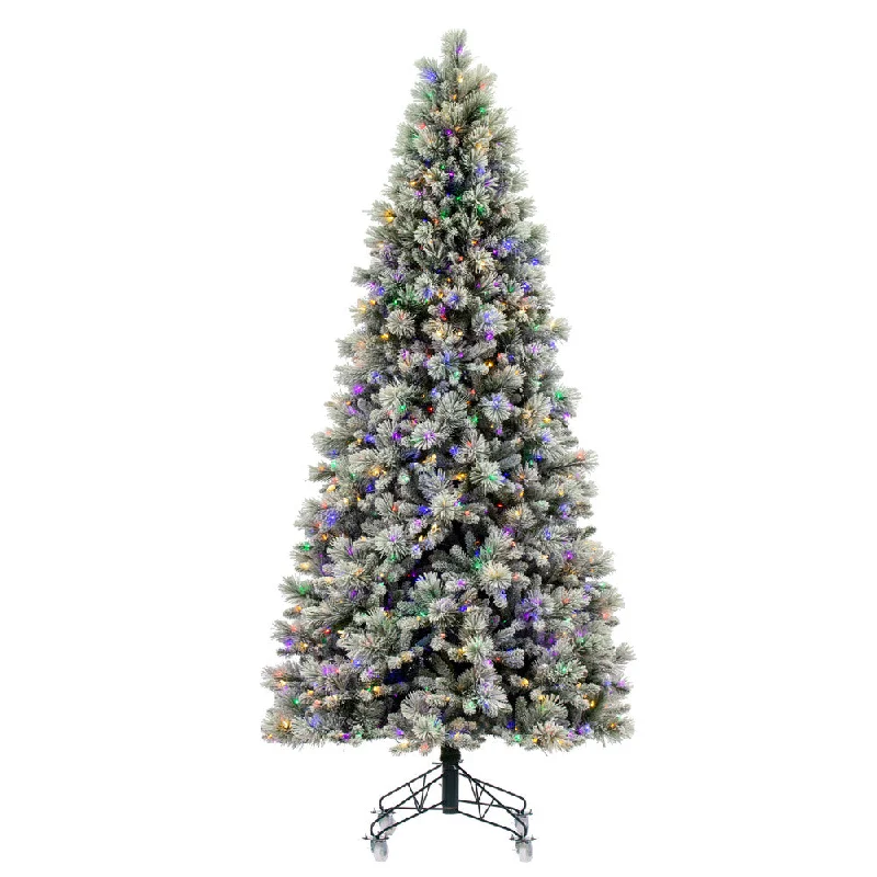 7.5' x 46" Flocked Jackson Pine Artificial Pre-Lit Xmas Tree Colored Lights.