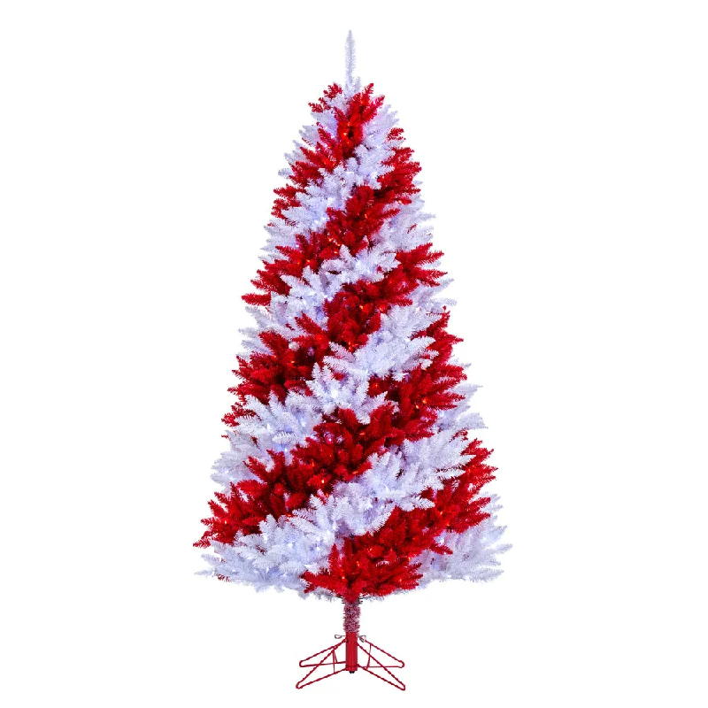 7.5' x 48" Candy Cane Artificial Xmas Pine Tree with Pure White and Red LED.