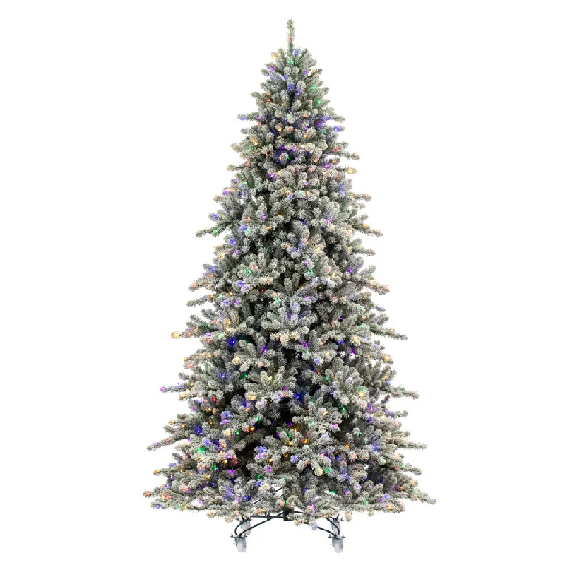 7.5' x 59" Flocked Bavarian Pine Artificial Pre-Lit Xmas Tree Colored Lights.