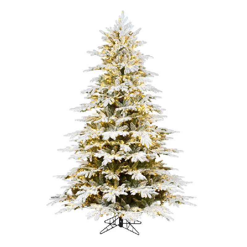 7.5' x 62" Flocked Kamas Fraser Artificial Xmas Tree Warm White Dura-Lit LED