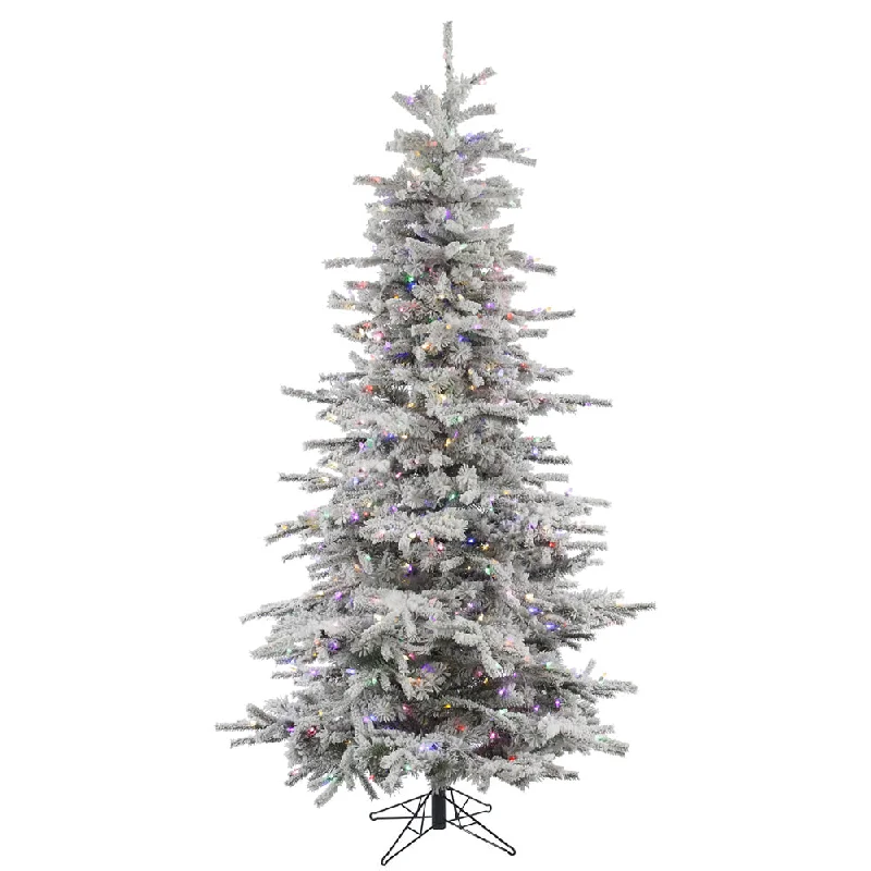 8.5' Flocked Sierra Fir Slim Artificial Xmas Tree Colored LED Dura-Lit lights