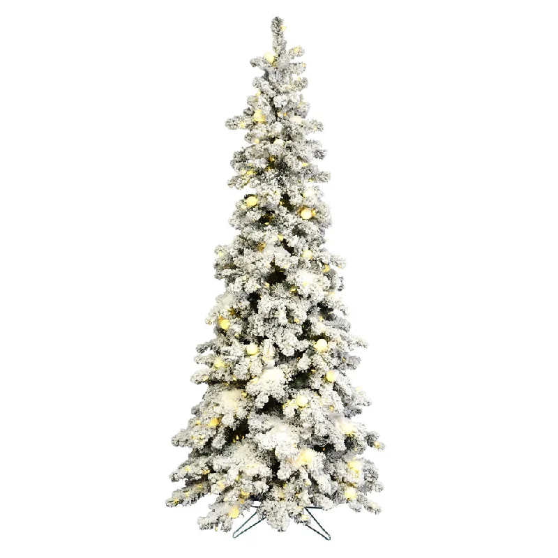 8' Flocked Kodiak Spruce Artificial Christmas Tree Pure White LED Lights