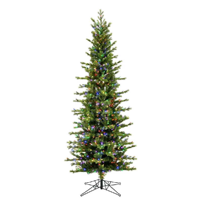 9' x 43" Moutauk Pine Artificial Christmas Pencil Tree Colored Dura-Lit LED