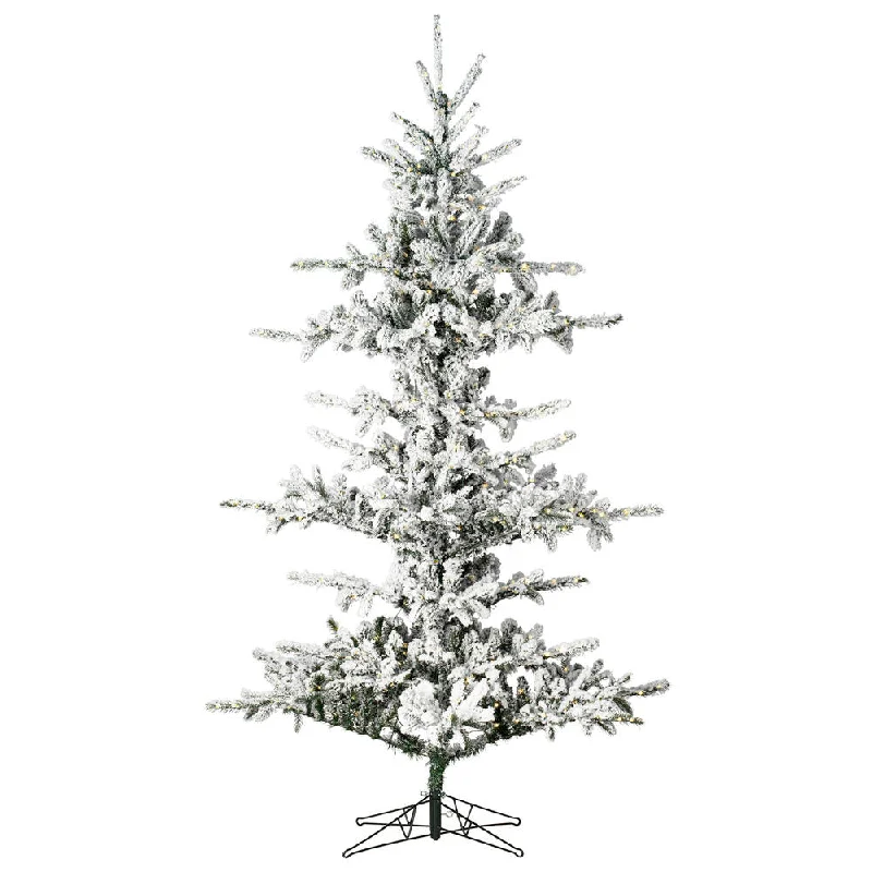 9' x 65" Flocked Yukon Display Artificial Christmas Tree with Warm White LED.