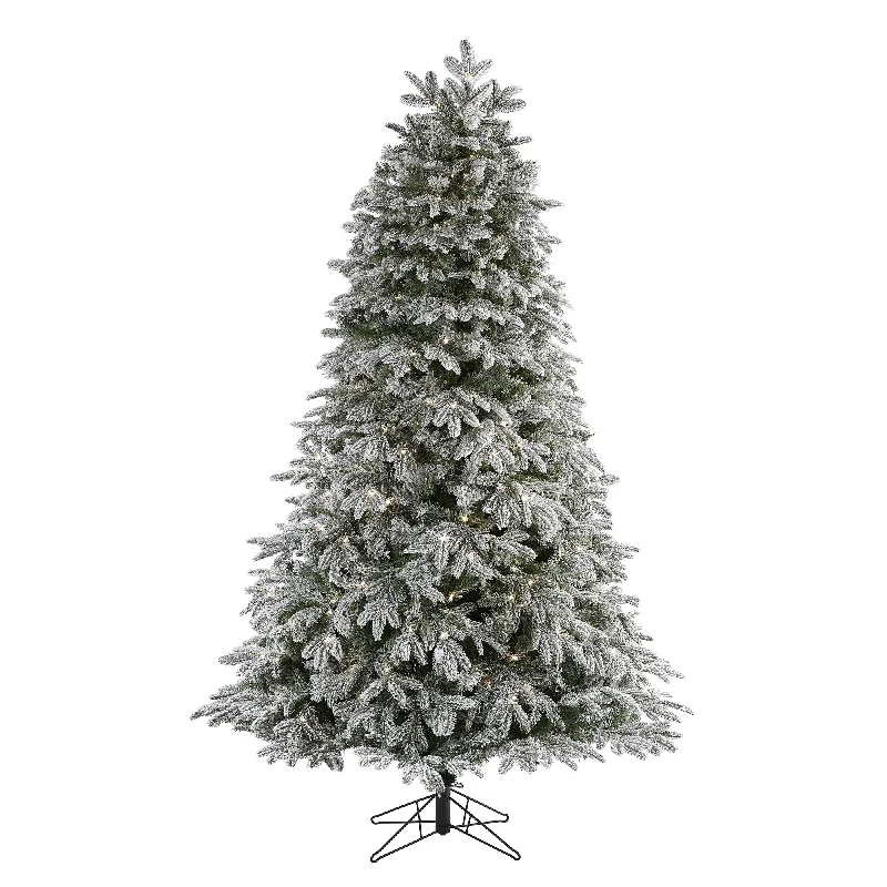 Nearly Natural 7` Flocked Colorado Mountain Fir Artificial Christmas Tree with 700 Warm White Microdot (Multifunction) LED Lights with Instant Connect Technology and 1455 Bendable Branches