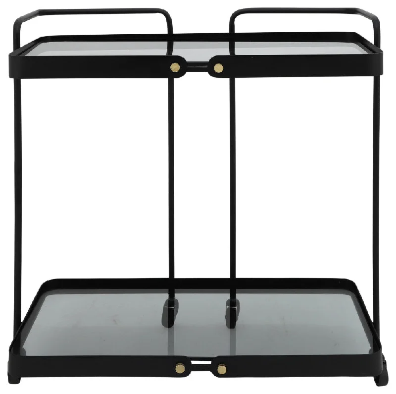 Sagebrook Home 16534 Metal, 27" 2-Layered Bar Cart with Smokey Glass, Black