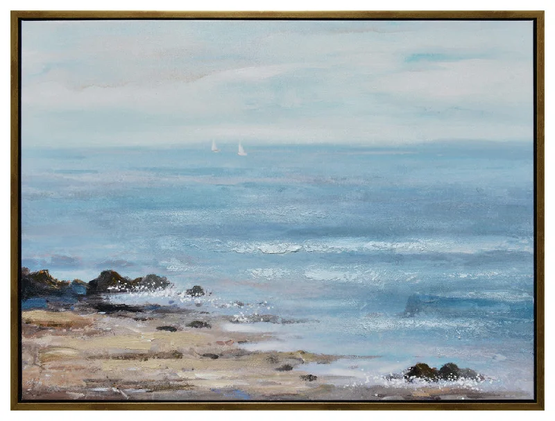 Sagebrook Home 70184 47x35” Ocean Hand Painted Canvas, Blue