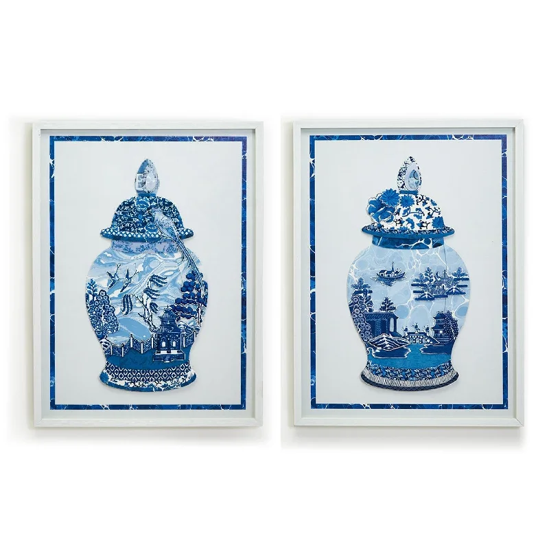 Two's Company 53717 Chinoiserie Set of 2 Temple Jar Paper Collage Wall Art