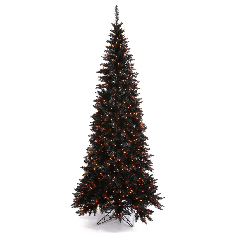 Vickerman 10' Black Fir Slim Artificial Christmas Tree Orange Dura-lit LED